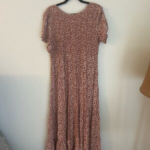 LOFT Pink Smocked Tiered Maxi Dress